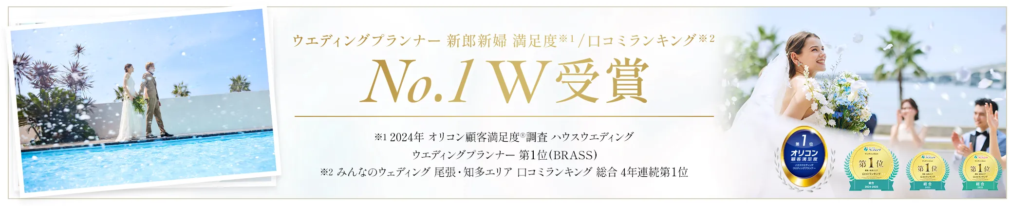 新郎新婦 満足度 口コミランキング No.1 W受賞