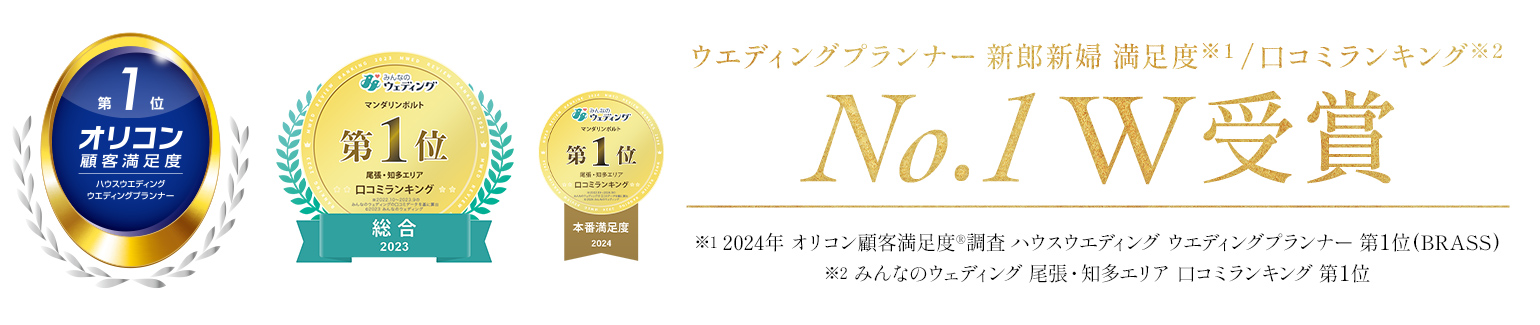 ウエディングプランナー 新郎新婦 満足度 口コミランキング No.1 W受賞